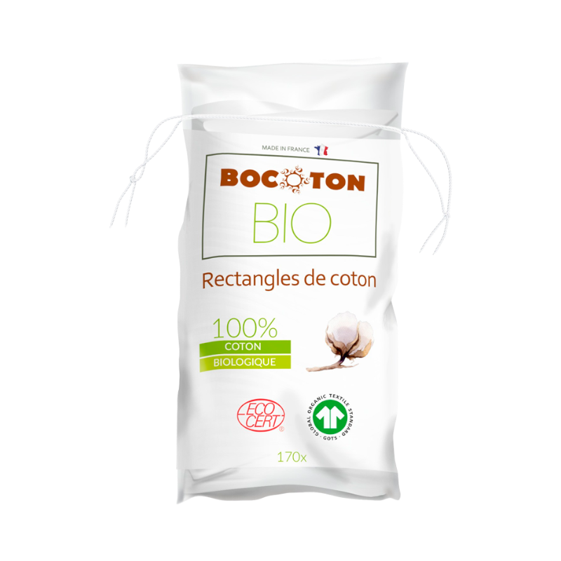 Økologiske bomuldsrondeller fra Bocoton Bio, 170 stk, lavet af 100 % GOTS-certificeret bomuld.
