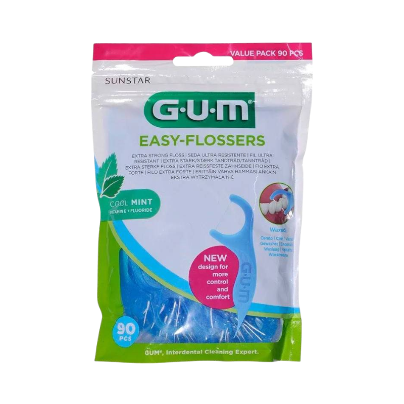 GUM Easy-Flossers med mintsmag og vitamin E, 90 stk, ekstra stærk tandtråd.