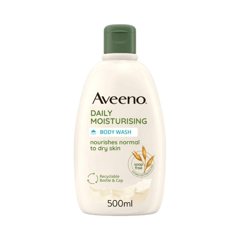 Aveeno fugtgivende body wash 500 ml til normal og tør hud, sæbefri og dermatologisk testet.