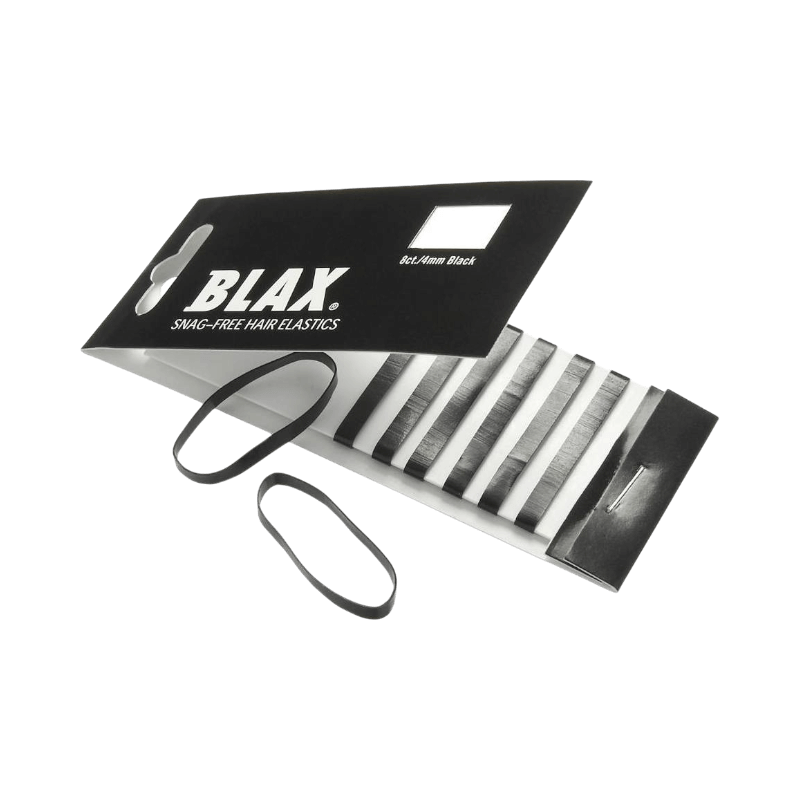 Snag-free sorte hårelastikker fra Blax i 8-pack, ideelle for skånsom opsætning af håret.