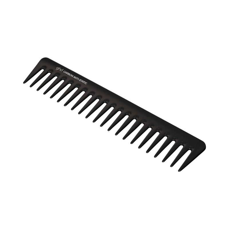 GHD bredtandet anti-statisk kam i sort design, perfekt til skånsom udredning af vådt eller tørt hår.