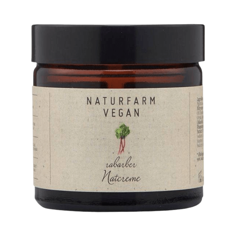 Veganervenlig natcreme med rabarber fra Naturfarm, til skånsom pleje af huden.
