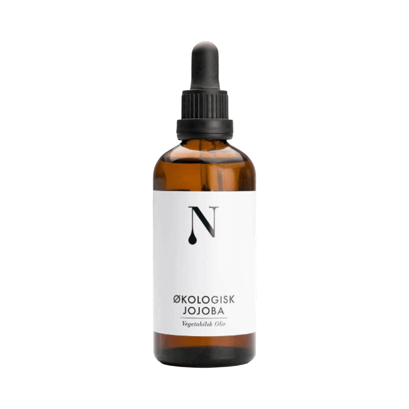 Minimalistisk flaske med økologisk jojobaolie fra Naturligolie – 100 ml med pipette.