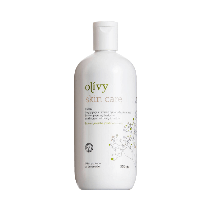 Olivy intimvask med jomfruolivenolie – 500 ml flaske uden parfume og farvestoffer.