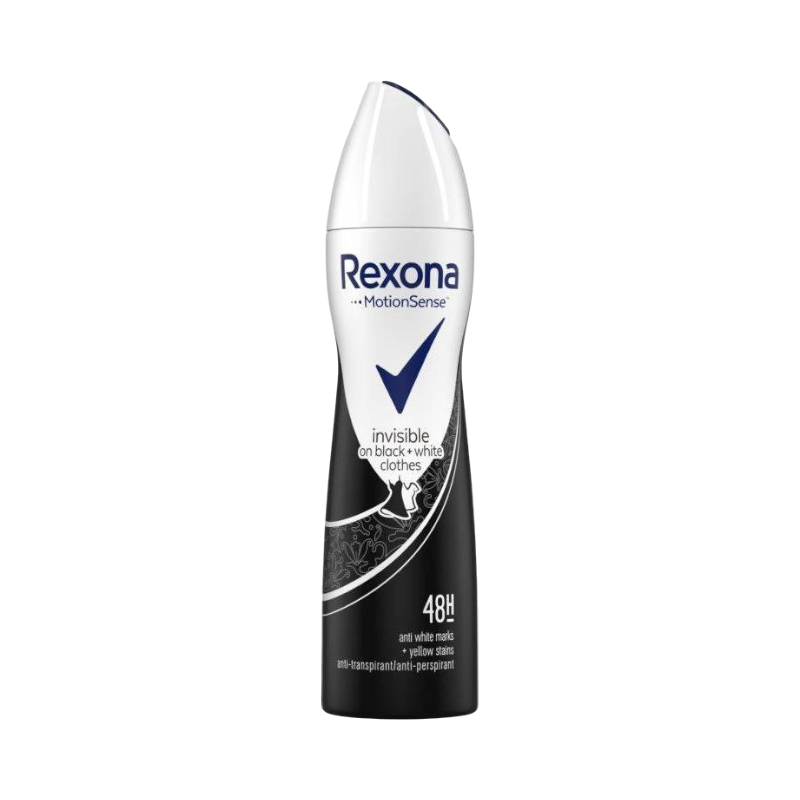 Rexona Invisible antiperspirant spray 48H mot hvite og gule flekker.