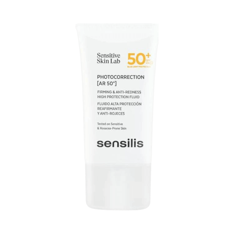 Sensilis Photocorrection solcreme SPF 50 mod rødme, til sensitiv og rosacea-udsat hud.