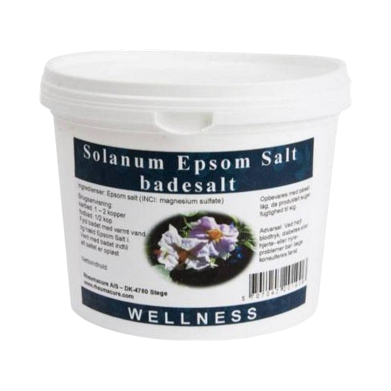 Solanum Epsom badesalt 1500 g i hvid spand til wellness og muskelafspænding.